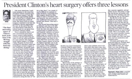 Clinton’s Heart Surgery Offers Three Lessons