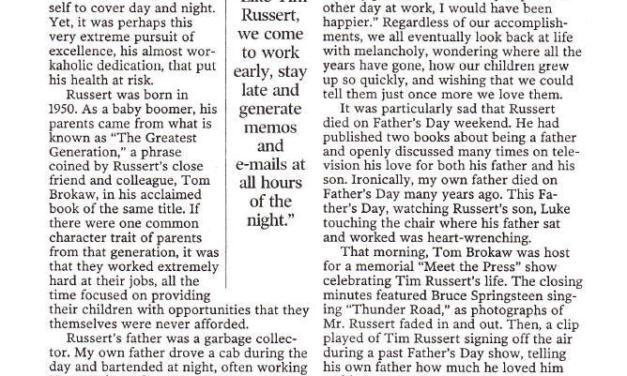 Russert’s Early Death is a Warning to Boomers