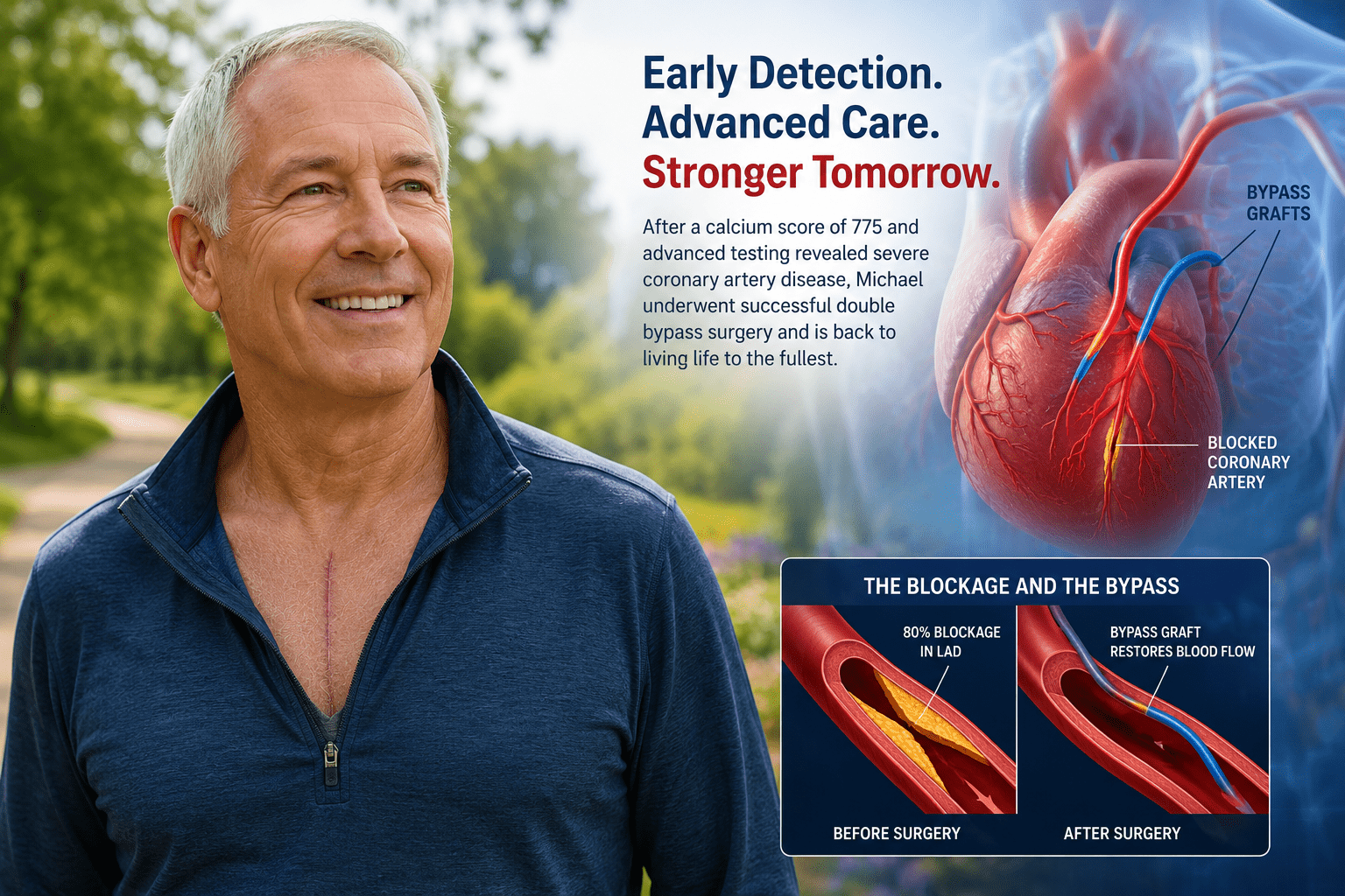 Patient shares his experience recovering from double coronary artery bypass surgery after advanced cardiac testing revealed severe coronary artery disease despite earlier normal stress test results.