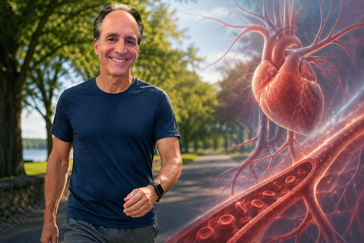 Mature adult walking as an example of exercise that supports heart and cardiovascular health
