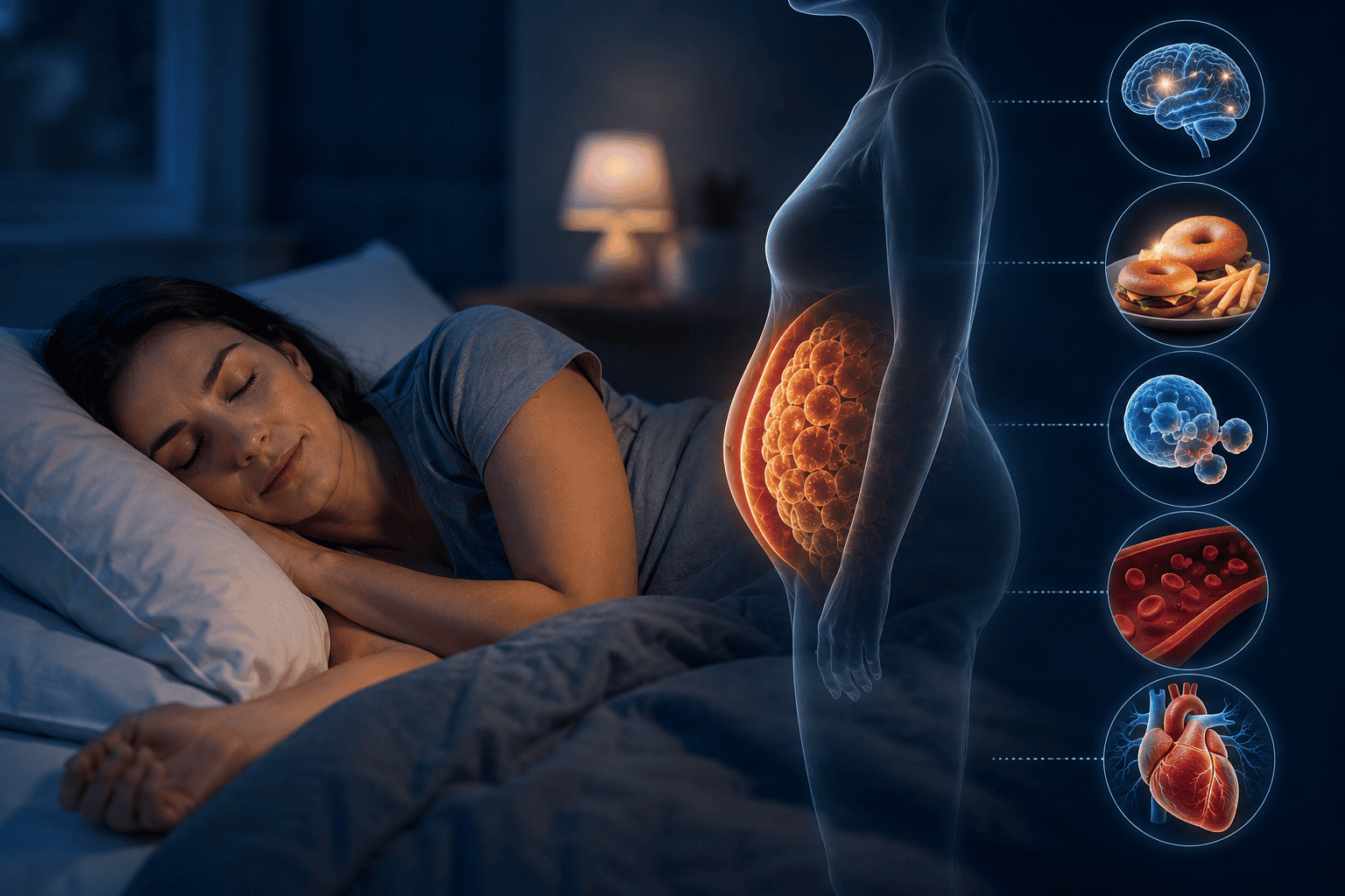 Person sleeping as a visual representation of the connection between sleep, weight management, and cardiovascular health